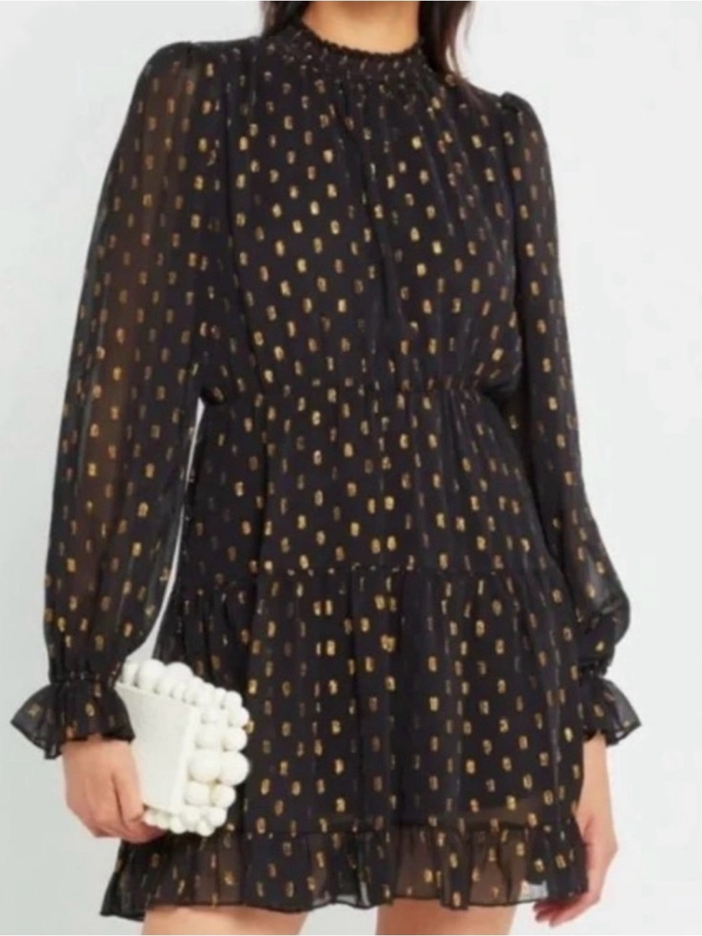 Jo Malone Black Mini Dress with Gold Dot Print